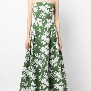Sachin & Babi Margaux Pleated Floral-print Strapless Gown In Green Narcissus